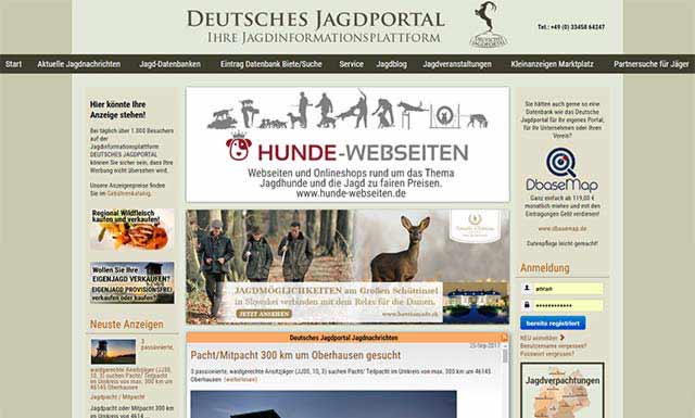 CMS Website for the largest hunting online portal in Germany including database