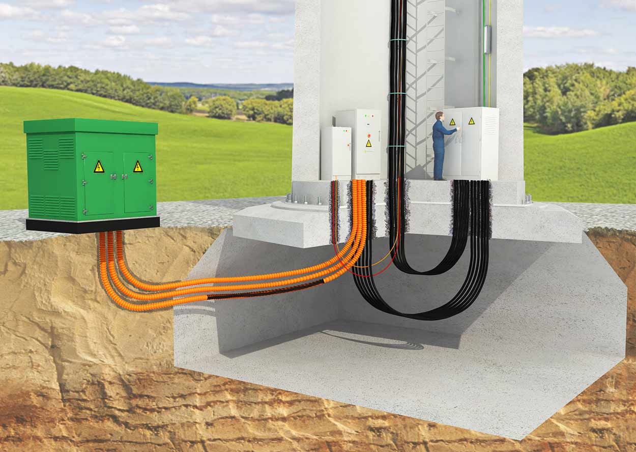 3d rendering wind turbine cross section lower part