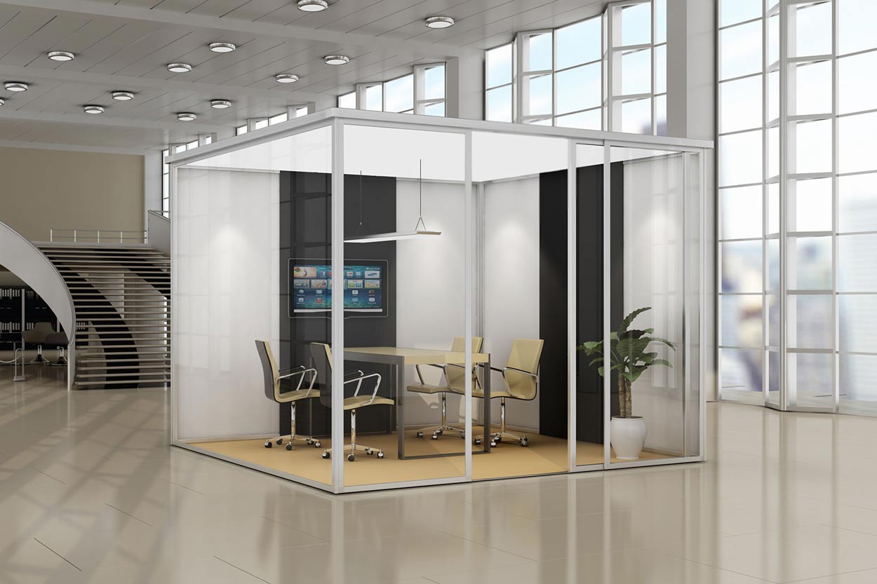 3d render glass cubicle sound proof